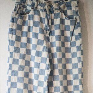 PTCL Blue & White Checkered Wide-Leg Jeans